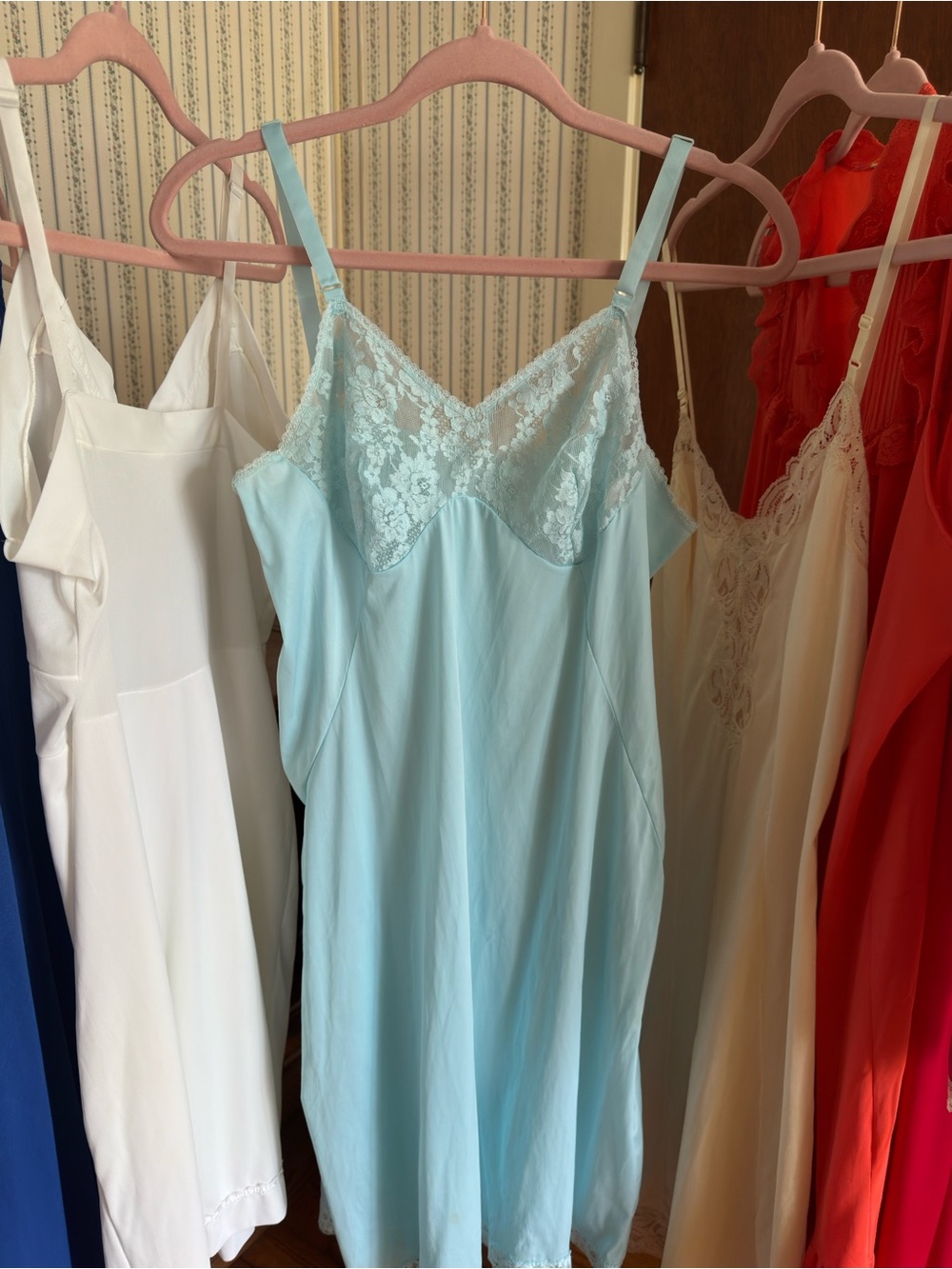 Vintage Sears Light Blue Lace Trim Slip Dress